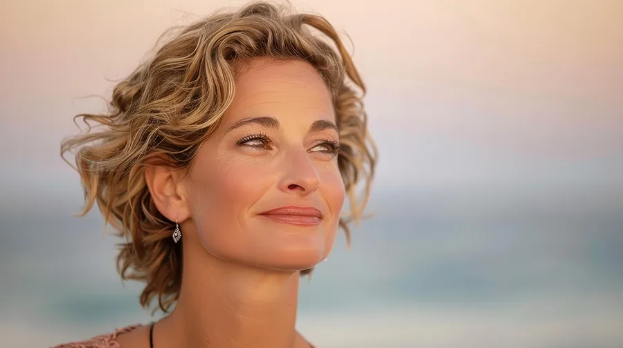 botox_03 Frau mit kurzen Locken blickt entspannt in die Ferne