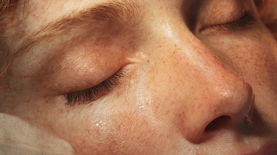 botox_06 Nahaufnahme der Gesichtshaut einer Frau mit geschlossenen Augen